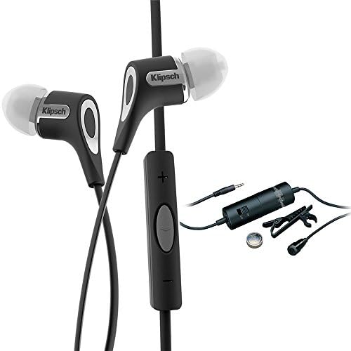 Klipsch R6i Headphone w/ iOS Inline Mic &amp; Controls iPod/iPhone/iPad Black (1060400) with Audio-Technica Omnidirectional Condenser Lavalier Microphone