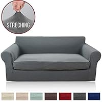 Moyeno 2-Piece Sofa Cover High Stretch Jacquard Slipcovers, Durable Sofa Cover with Separate Cushion Cover Furniture Protector for Sofa, Couch Covers for Kids Pets (Grey, Sofa)