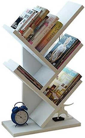 Unuber Tower Display Bookshelf Shelf,Floor Bookcase Organizer Living Room Combination Shelving Tree-Shaped Book Rack Storage Furniture 5 Shelf (White)