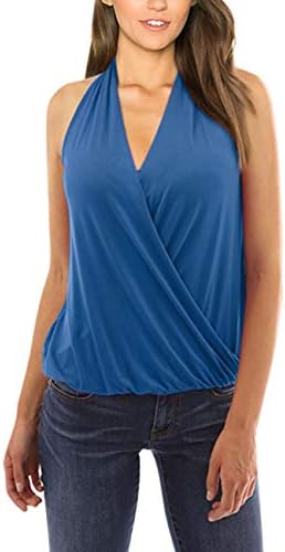 Yesfashion Women's V Neck Tank Tops Drape Wrap Front Pleated Top