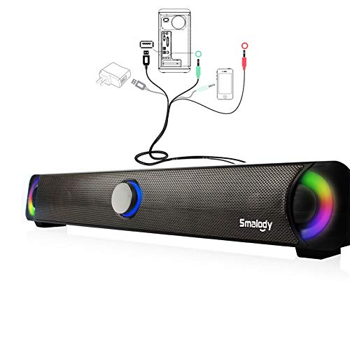 Smalody Led Multimedia Speaker Soundbar HiFi Sound Box Subwoofer Stereo PC Speakers for Laptop Computer PC Desktop Notebook Smartphones (Black) - Thumbnail 6