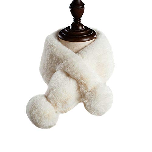 [- TEFITI Faux Fur Collar Winter Scarf Soft Neck Warmer with Pom Pom for Women Girls  -]