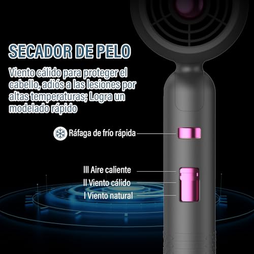 KIROGILY Secadora de Cabello, Secadora con Difusor para Rizos, Soporte, 2 Peine, Champú. secador de Pelo Plegable 1000W 2 Temperaturas 1.7M Cable, secador Ion Negativo