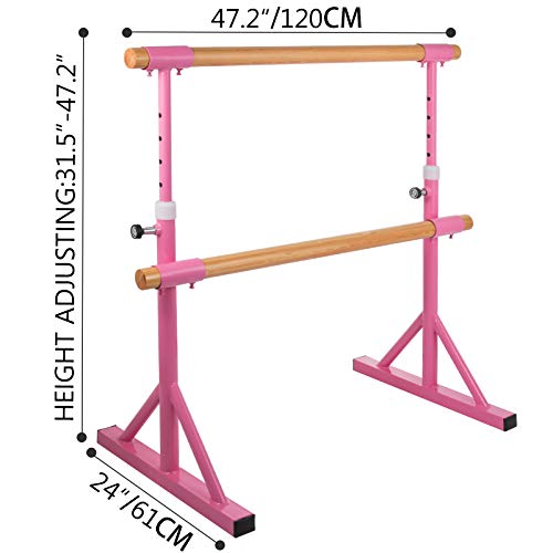 Popsport Ballet Bar 4 Feet Fitness Barre Ballet Barre Adjustable Double Freestanding Dancing Stretching Ballet for Home,Dance Barre, Fitness Ballet Bar(4FT,Double Pink)