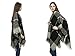 Women's Knitted Cardigan Plaid Irregular Shawl Poncho Cape Sweater Coat (Black)