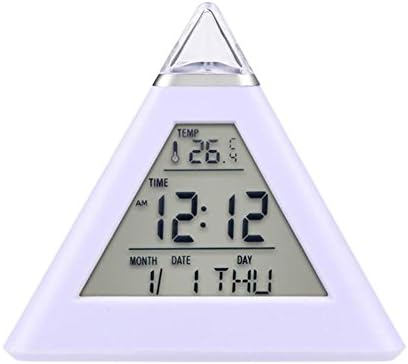 MCC Alarm Clock Trigonometric Colorful Bell Pyramid Colorful Seven Color Calendar Thermometer /use AAA battery3?Not included? , white