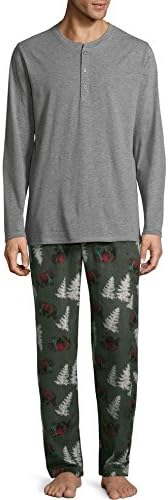 Men's 2-Piece Sleep Set, Henley Top & Microfleece Pajama Pants Sleep Bottoms
