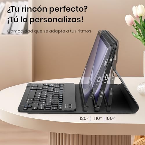 Case with Keyboard for Samsung Galaxy Tab A9+/A11+ 11 Inch 2023/2025, [Spanish] Keyboard Tablet Galaxy A11+ Protective Case, Detachable Pencil Holder Keyboard for Samsung A11 Plus Tablet (Black)