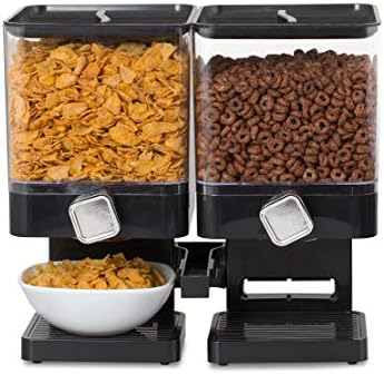 HUMLIN Square Transparent Plastic Air Tight Cereal & Dry Food Dispenser/Keeps Food Fresh/Great Portion Control (Black, Double)