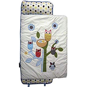 Ellie and Luke SoHo Toddler Nap Mat Hand Embroidered, Blue Owl