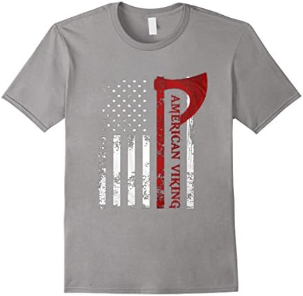 Mens American Viking Flag Shirt Patriotic American Axe Vikings  XL Slate
