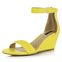 DailyShoes Wedge Heeled for Women Mid Sandals Ankle Strap Open Toe Summer Style Shoes Wedges High Heels Glass Shoe Straps Buckle Toed Strappy Sandal Wendy-18 Yellow Pu 8.5