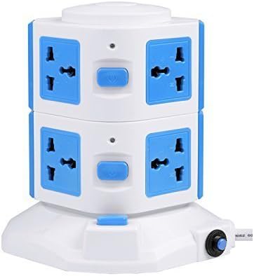 BasicWu Power Strip Multi Outlet Smart 6-Outlet with 4-USB Output Surge Protection Power Strip 4000W 110-250V for Home/Office Use, including 9.9 Feet(3.0 Meters) Cable (Blue and White)