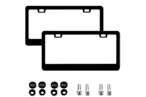Lymizhuo 2Pcs License Plate Frame - 2 Hole Matte Black Aluminum License Plate Holder with Screws & Caps, Rust-Proof Car Plate
