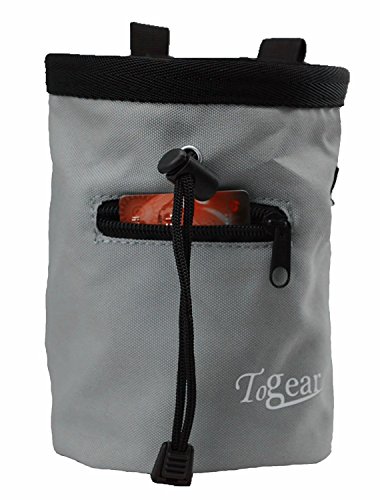 Togear Chalk Bag for Rock Climbing, Weightlifting, Bouldering & Gymnastics Workout Accessories, Quick-clip Belt with Two Aluminium Carabiner Key Chain Clip Hooks (Gray-1)