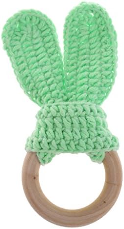 Peachshop Safety Natural Baby Wooden Teething Wood Chewie Teether Toys With Rabbit Ear Fabric(Green)