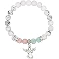 COLORFUL BLING Inspirational Religious Bracelet Guardian Angel Charm Bracelets/Sympathy Gift for Loss of Loved One/Sympathy Gift Amethyst Bead Bracelet/with Angle Wings Jewelry Gifts for Women