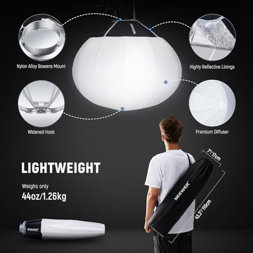 NEEWER 33.5"/85cm Lantern Softbox, Quick Release 360° Light Diffuser Bowens Mount Softbox with Lightweight Nylon Alloy for RGB CB60 CB60B CB200B MS60B MS60C MS150B Continuous LED Video Lights, NS35L