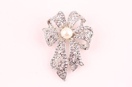 GHKL 2PCS Butterfly knot styling Pearl rhinestone brooch hundred brooch sex needle minimalist lady accessories vintage Brooch Gift , xz4145b silver bow