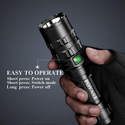 POVAST 5 Modes Tactical Flashlight with Mount, 1000 Lumens USB Rechargeable LED Hunting Torch Light with Wrist Strap, Super Bright, Pressure Switch Tail, Matte Black
