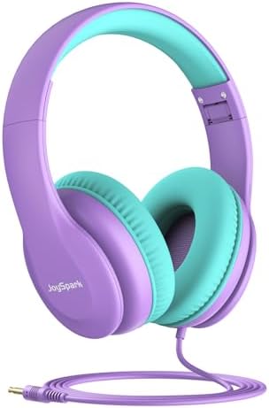 JoySpark Wired Headphones for Kids, 85dB Volume Limit, 3.5mm Kids Headphones with Cord, Adjustable, Stereo Sound Foldable Toddler headsets for School-Purple
