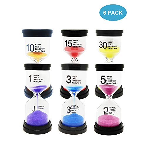 Hourglass Timer Sand Clock 1/3/5/10/15/30 Minute Sand Glass Timer Set of 6 for Kids Homework Kitchen Games Classroom