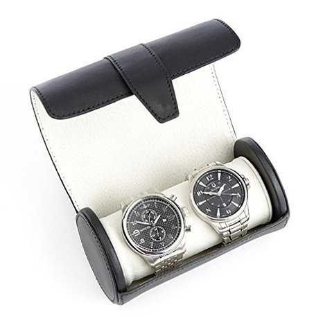 Royce Leather Travel Watch Roll in Genuine Leather, Fits Two Watches - Black