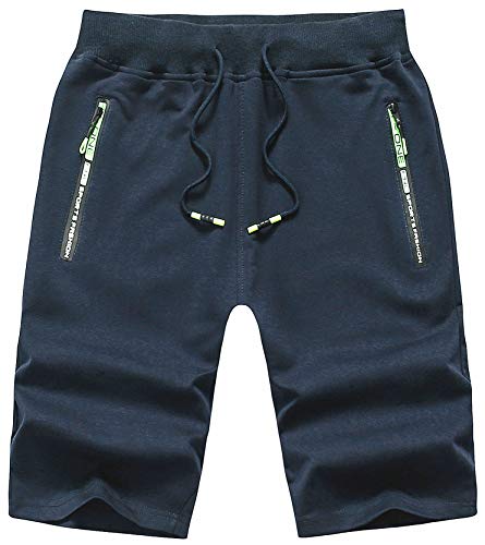 CREATMO US Mens Comfy Shorts with Pockets Shorts with Zipper Pockets Navy Blue L at Amazon
