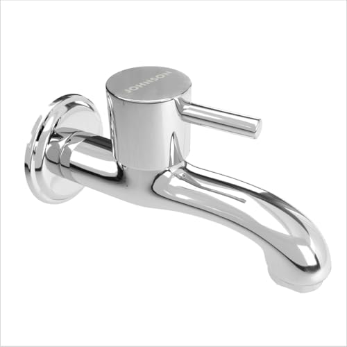 Johnson Coral Brass Long Nose Bib Cock Faucet | Wall Mount| Corrosion Free| for bathrooms, Kitchens, Gardens| Bib Cock with Flange Disc Valve | Blue Chrome Colour Faucet | 10 Years Warranty 4