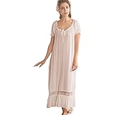 Flwydran Women White Nightdress,Short Sleeve Vintage Nightgown Victorian Sleepwear Lounge Dress