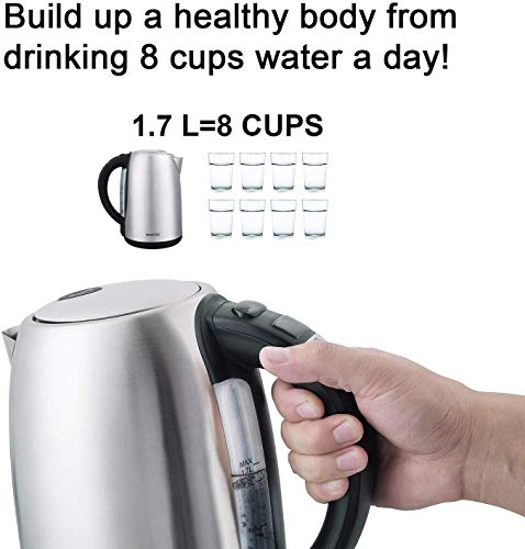 Geek Chef Electric Kettle 1.7Liter Electric Kettle with Temperature Control 304 Stainless Steel Housing, Hot Water Boiler with LED Indicator, Fast Boiler Auto Shut-Off 60 Minutes Keep Warm, BPA-Free