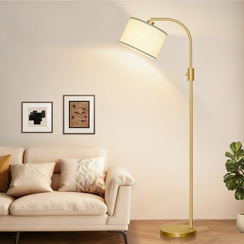 Nintiue Arc Dimming Floor Lamp, 1200LM LED Bulb Included, Floor Lamp Living Room Floor Lamp with Beige Shade and Heavy Base for Living Room Bedroom