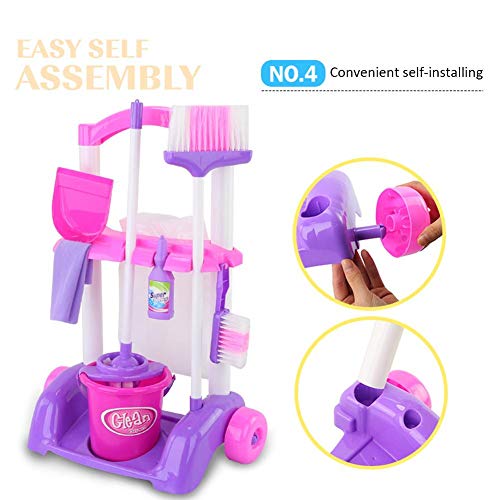 Kids Mop Set,Children Housekeeping Tools Set Pretend Play Set Cleaning Play Set with Bucket, Broom, Floor mop, Dustpan and Brush
