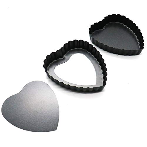 image for TANG SONG 12PCS Quiche Tart Pans Round and Heart Shaped Mini Non-Stick