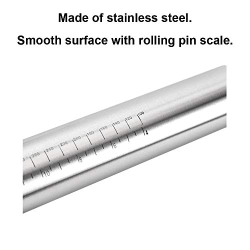 Rolling Pin, Adjustable Stainless Steel Heavy Duty 17Inch Dough Roller Pins with 4 Removable Rings for Baking Cookie Fondant Dough Pastry Pizza Pie