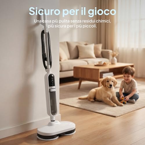 Livatro Steam Mop for Hard Floors with Motorized Rotating Head | 1300 W, steam ready in 30 s, 500 ml removable tank, 15 accessories and 5 m cable