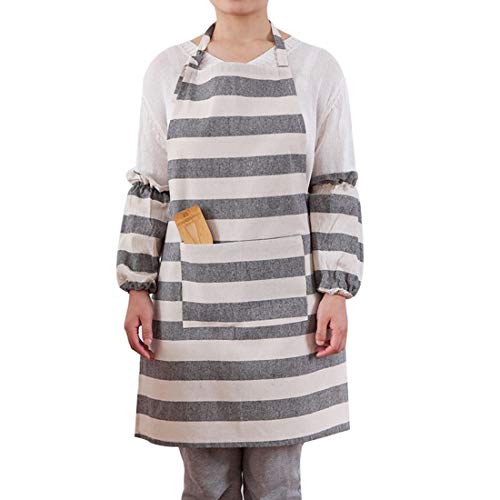 Jiyaru 1 Set Apron for Men Women Cotton Adjustable Workwear with Oversleeves
