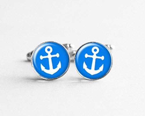 Anchor Cufflinks, Beach Cufflinks, Nautical Jewelry, Fathers Gift,Art Picture Jewelry,Charm Jewelry,Groom Shirt Cifflinks
