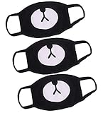 3PCS Black Cute Bear Shaped Reusable Healthy Breathable Anti Fog Soft Cotton Ventilation Dustproof Winter Face Mouth Mask Cover Mouth-muffle with Elastic Earloop for Unisex Adults