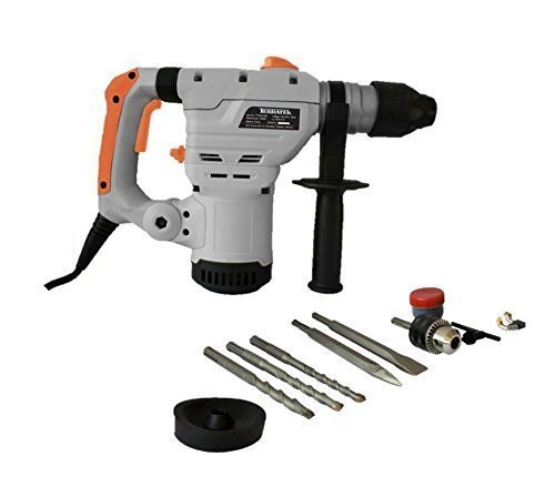 Click Here to See More Images Terratek 1500W SDS Plus Rotary Hammer Drill, Includes Auxiliary 3-Jaw Chuck & Key, Complete with 5pc Drill Bit & Chisel Set by Terratek