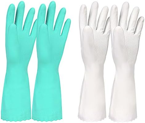 ELGOOD Household Gloves for Kithen Dish washing Do the Laundry Cleaning Pvc Cotton Material 2 Pairs (L, White+Blue)