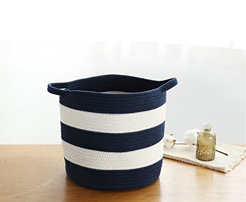 Cotton Rope Woven Storage Baskets 12" with Handles Home Decorations by Orino, Navy Blue