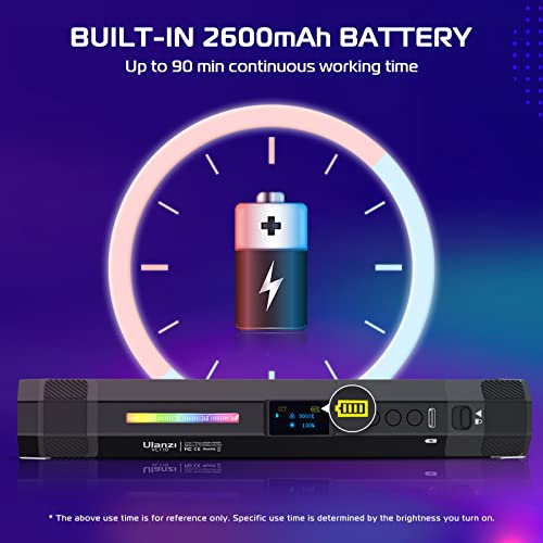 ULANZI VL110 RGB Light Stick, Portable Camera LED Video Tube Light, 2500-9000K Dimmable, 2600mAh Battery, Magnetic Attraction for Photography, TikTok