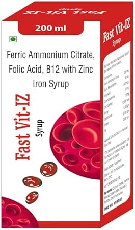 HEALFAST Fast Vit-IZ Syrup 200ml | Boost Energy and Immunity by Increasing Red Blood Cells | Iron Supplement for Hemoglobin |with Ferric Ammonium Citrate, Folic Acid, B12, Iron & Zinc (Pack of 1)