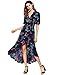 MAKEMECHIC Women's Short Sleeve Floral High Low V-Neck Long Maxi Dress Blue L