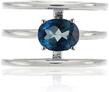 Ice Gems Sterling Silver London Blue Topaz Oval Three Row Band Ring