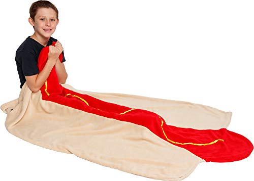 Silver Lilly Food Shaped Sleeping Bag Blanket - Novelty Wearable Plush Fleece Throw Blanket for Kids and Adults (Hot Dog)