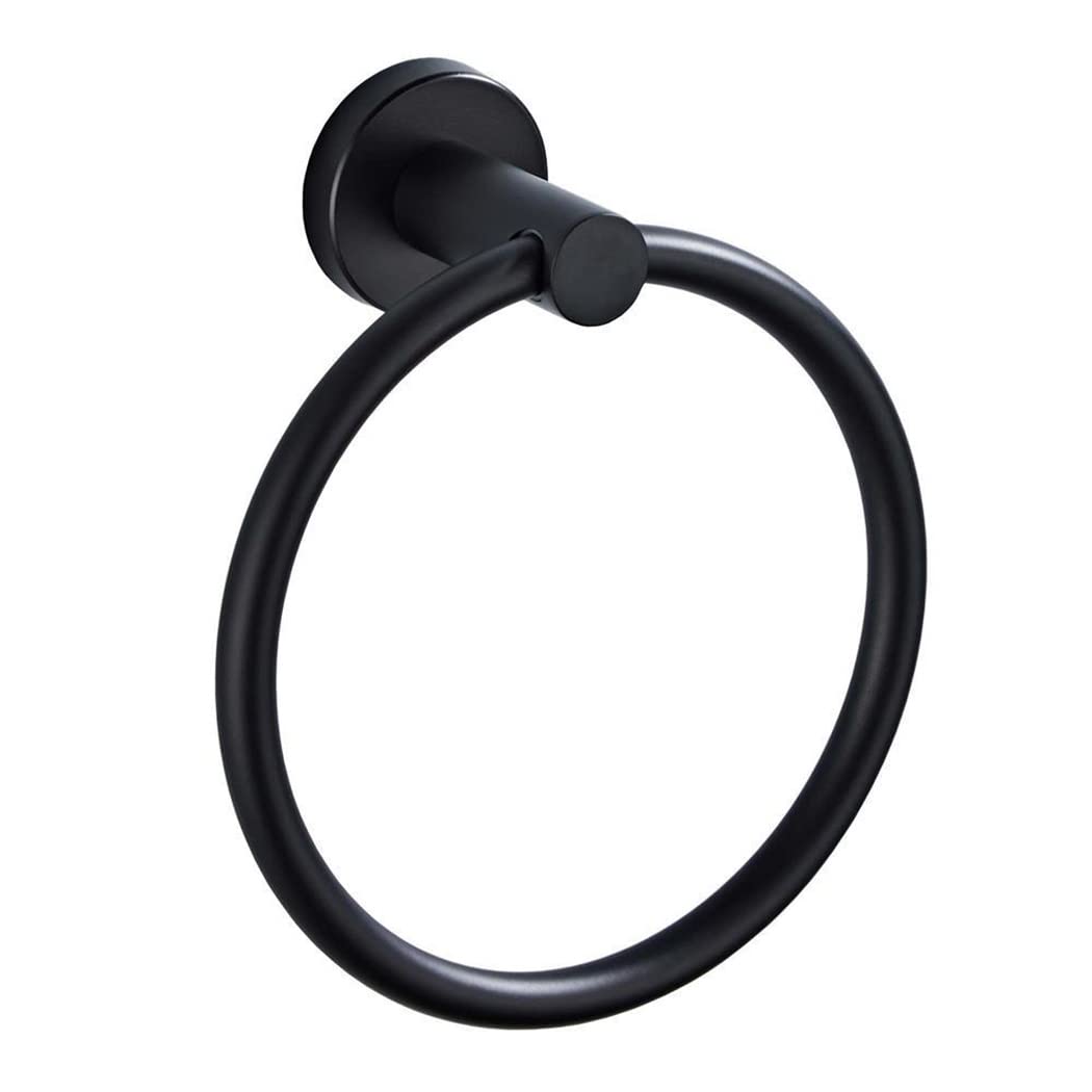 Stainless Steel Towel Ring - Bath Towel Holder Hand Towel Ring 6.29 in/16 cm, Hanging Towel Hanger Bathroom Accessories Contemporary Hotel Square Style Wall Mount (Black)