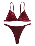 Women's 2 Pieces Pantie Triangle Bikini Sets Strappy Cami Bikini Burgundy L