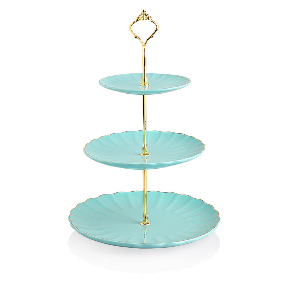 Photo 1 of Sweejar 3 Tier Ceramic Cake Stand Wedding, Dessert Cupcake Stand for Tea Party Serving Platter (Turquoise)